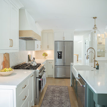 PEACHTREE CORNERS - White kitchen with Green island