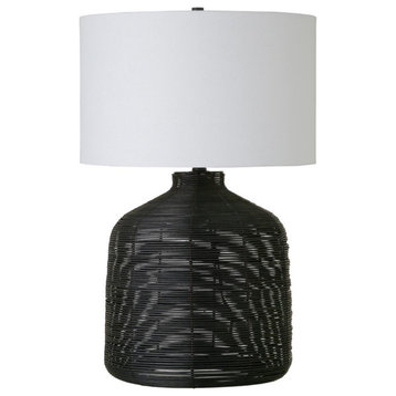 Jolina 26.5 Tall Oversized/Rattan Table Lamp with Fabric Shade in Black...