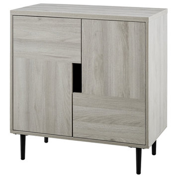 Modern Storage Cabinet, 4 Doors With Cut Out Handles & 2 Fixed Shelves, Birch