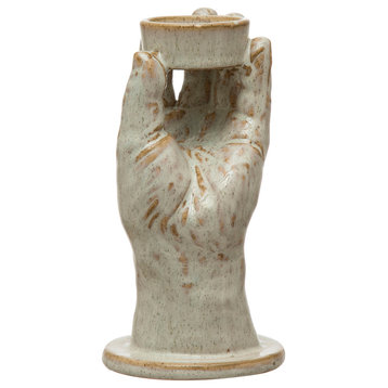 Stoneware Hand Tealight Holder, Reactive Glaze, Cream