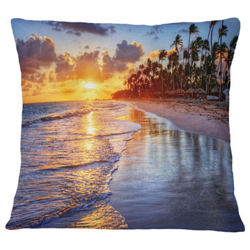 Beach Side Resort With Palm Trees Seashore Throw Pillow, 18"x18"