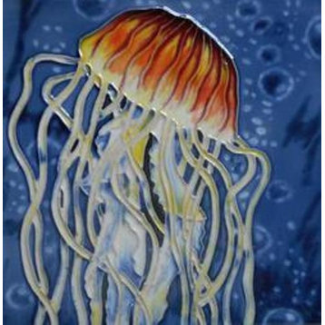 Jellyfish in Royal Blue Ocean 6X6 Inch Ceramic Tile