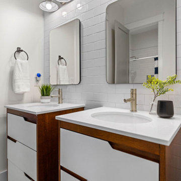 Spa-Like Modern Farmhouse Master Bath: Double Marble Vanity, Freestanding Tub, G