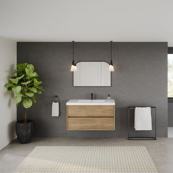 The Daria Bathroom Vanity, White Oak, 42", Single Sink, Wall Mount