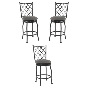 Home Square Tristan 24" Metal and Fabric Counter Stool in Gray Finish - Set of 3