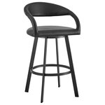 Armen Living - Ramona 26" Counter Stool With Matte Black Iron and Black Faux Leather, Black, 26 Inch, Swivel - Embrace the eye-catching style and inviting comfort of our Ramona Swivel Counter or Bar Height Stool in Matte Black Iron and Faux Leather by Armen Living. Our streamlined barstool is based on an airy design with sleek stitching. The floating backrest seamlessly flows into the curved arms to make a stylish impact. The back, seat, and arms are all well-padded and covered in sleek faux leather to offer exceptional comfort. Faux leather is water, scratch, and stain resistance for easy care and maintenance. Elevated by four powder-coated iron legs, the Ramona Swivel Barstool promotes effortless dining, socializing, and comfort anywhere from your kitchen to your home office. The Ramona stool adds a dose of comfort and elegance to your kitchen island, pub table, home bar, or adjustable desk. This barstool includes a convenient, built-in footrest to relieve pressure from your legs and offer improved seating posture. Its smooth 360-degree swivel function delivers added mobility and flexibility, allowing you to engage in conversations all around you with ease. The Ramona Swivel Counter or Bar Height Stool is available in matte black iron with Beige or Black faux leather and serves as a stunning complement to any corner of your home.