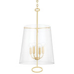 Hudson Valley Lighting - James 4-Light Pendant Aged Brass - Inspired by early 20th Century Belgian antiques, James is a charming addition to any space. Playing with direction, a series of upward swooping arms are encased by a downward-facing clear glass shade. A smooth metal loop that tilts inward at the top is perfectly complemented by a matching metal loop that tilts outward at the bottom. Choose James as a 3- or 4-light pendant or 2-light sconce in Aged Brass or Polished Nickel.