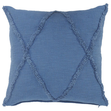 Ox Bay Handwoven Dark Cobalt Blue Diamond Organic Cotton Pillow Cover, 26"x26"