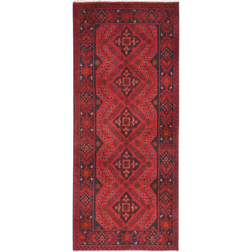 Imperial Red Afghan Andkhoy Wool Hand Knotted Runner Oriental Rug, 2'7"x6'3"