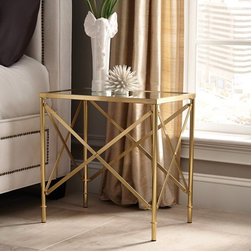 Donny Osmond Home Rectangular Accent Table in Brushed Brass with Glass Top - Products