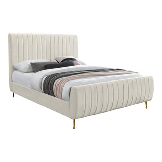 Zara Cream Velvet Tufted Bed with Gold Legs - Full Size