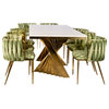 Waterfall Rectangle Marble Top Dining Table With 8 Chairs, Green