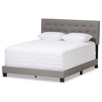 Baxton Studio Cassandra Tufted Queen Low Profile Bed in Light Gray