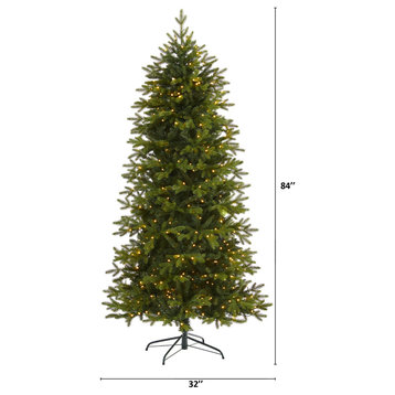 7' Belgium Fir Natural Look Artificial Christmas Tree With 500 Clear LED Lights