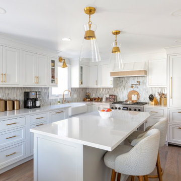 Spacious White with Wood Accents L-Shaped Kitchen