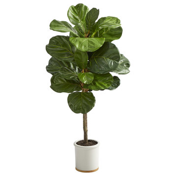 3.5' Fiddle Leaf Artificial Tree, White Ceramic Planter
