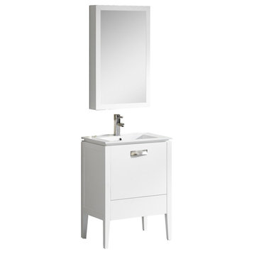 Fine Fixtures Manchester Vanity With Cabinet, White, 24"