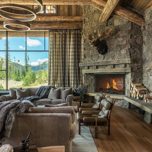 75 Beautiful Rustic Living Room With A Corner Fireplace