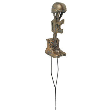 Antique Bronze Finish Battle Cross Fallen Soldier Helmet Boots and Rifle Pick