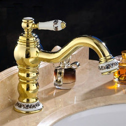 Lila Brass Sink Faucet Gold Finish Single Handle - Bathroom Sink Faucets