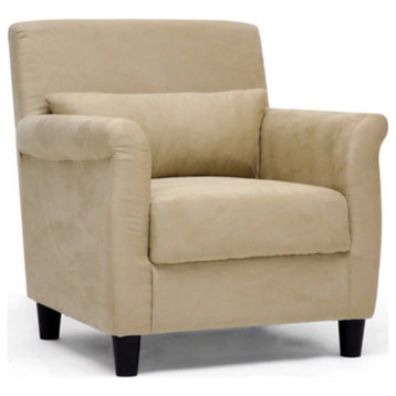Contemporary Accent Chair, Cushioned Seat and Back With Lumbar Pillow, Sandy Tan