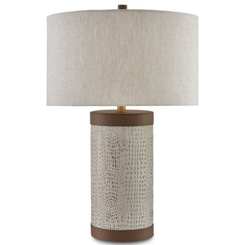 6000-0038 Baptiste Table Lamp, Ivory and Brown and Brushed Brass
