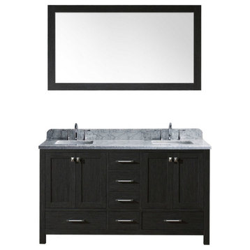 60" Double Bathroom Vanity, Zebra Gray, White Marble, Square Sink