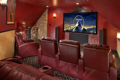 Example of a trendy home theater design in Dallas