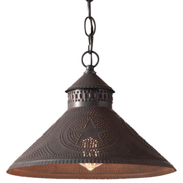 Irvin's Country Tinware Stockbridge Shade Light with Star in Kettle Black 12 In