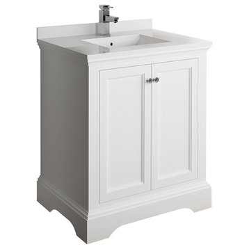 Fresca Windsor 30" Wood Bathroom Cabinet with Top/Sink in Matte White