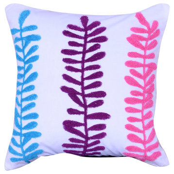 Embroidered Pillow 18x18" Blue Purple Pink