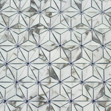 Musico 6 in x 7 in Glass Kaleido Mosaic in Bianco Carrara