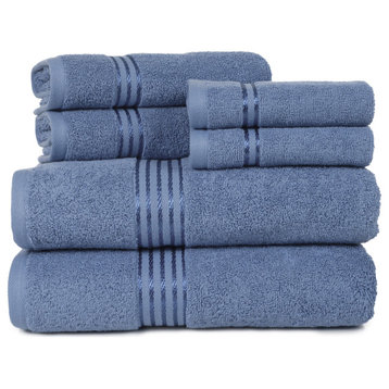 18PC Cotton Bathroom Towels 6 Bath Towels, 6 Hand Towels, 6 Washcloths, Blue