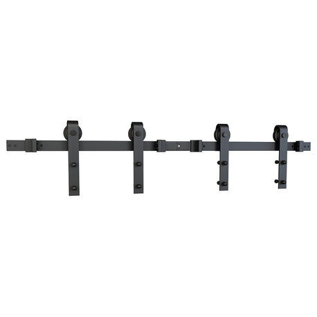 Solid Decorative Sliding Door Hardware Kit, Soft Close for Double Doors Black
