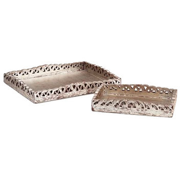 Wooden Trays, Set of 2, Silver