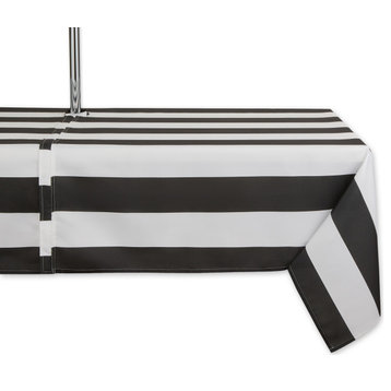 Black Cabana Stripe Print Outdoor Tablecloth 60X84