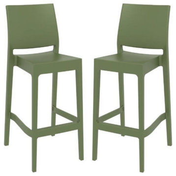Home Square 29.5" Resin Bar Stool in Olive Green Finish - Set of 2