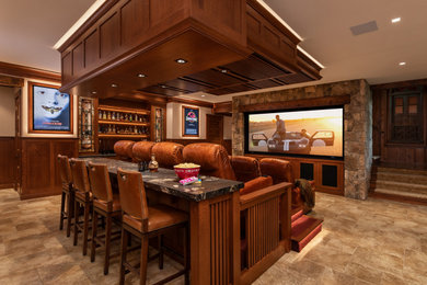 Example of a transitional home theater design in Other