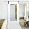 White Primed Mirror Sliding Barn Door with Hardware Kit., Stainless Steel Hardware, 42"x81"  Inches, 1x Mirror One-Side