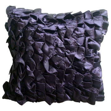 Violet Purple Toss Pillow Covers Satin 20"x20" Ruffles, Vintage Violet