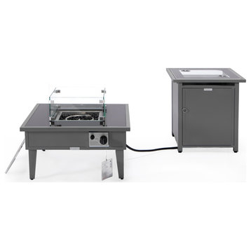 LeisureMod Walbrooke Square Fire Pit Table and Tank Holder, Gray