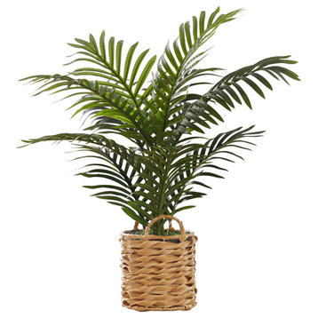 Artificial Plant, 24" Tall, Palm, Indoor, Greenery, Potted, Green Leaves
