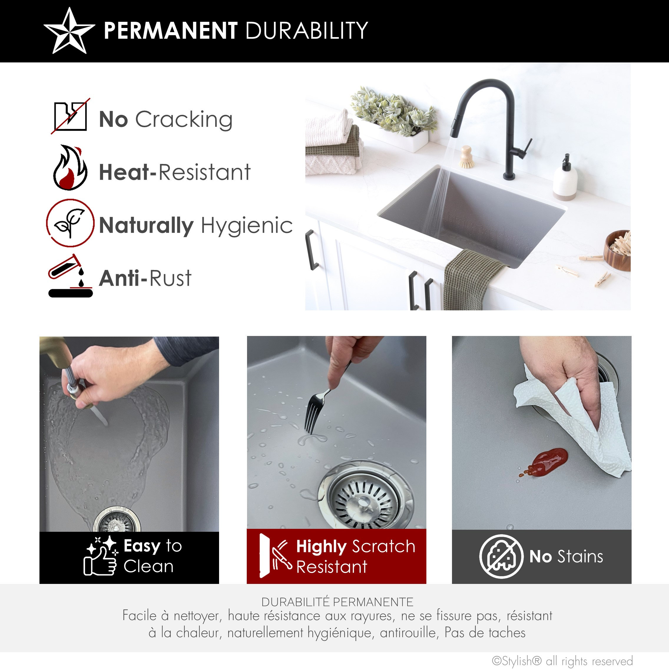 25 inch Dual Mount Single Bowl Gray Granite Laundry Sink S-825L