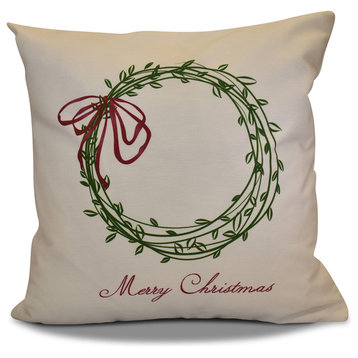 Decorative Holiday Outdoor Pillow, Word Print, Green, 18"x18"