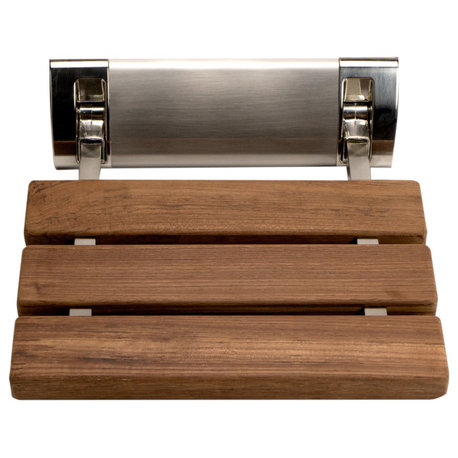 ALFI brand ABS14-BN Brushed Nickel 14" Folding Teak Wood Shower Seat Bench