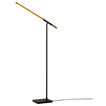 Port Floor Lamp, Matte Black, Natural Ash Wood Finish, Touch Dimmer Switch