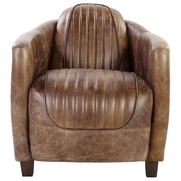 Benzara BM185576 Faux Leather Chair Wooden, Aluminium Patchwork, Brown/Silver