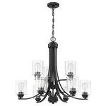Craftmade - Bolden 9-Light Transitional Chandelier in Flat Black - Bold clean lines with your choice of clear seeded or white frosted glass shades complement the graceful shapes of the Bolden collection setting the stage for a look that is luxurious and effortless.  This light requires 9 , . Watt Bulbs (Not Included) UL Certified.
