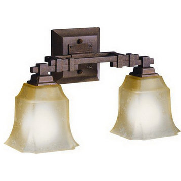 Kichler Tannery Bronze And Umber Marble Glass 2 Light Bath Wall Fixture