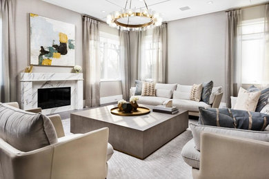 Example of a trendy living room design in New York